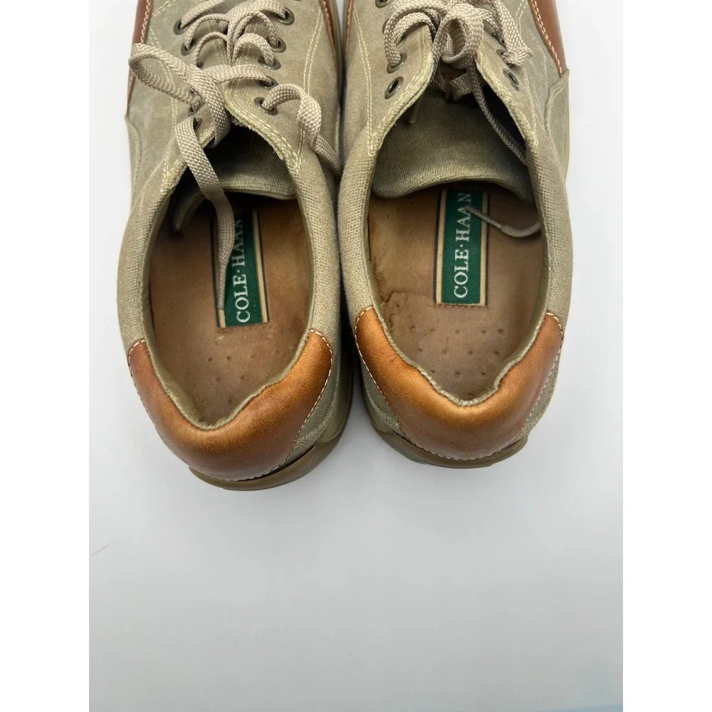 Cole Haan City Mens 10M Tan Canvas Brown Leather Lace Up Casual Shoes C04748
